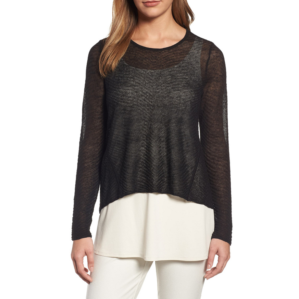 Textured Sheer Hemp High Low Crop Sweater Top Ps